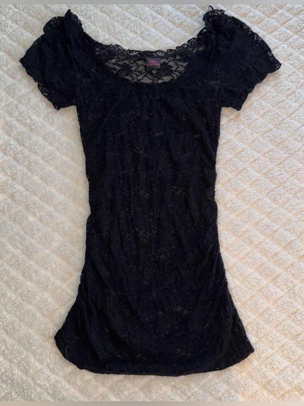 Y2K bebe Black Floral Lace Dress with Scoop Neck